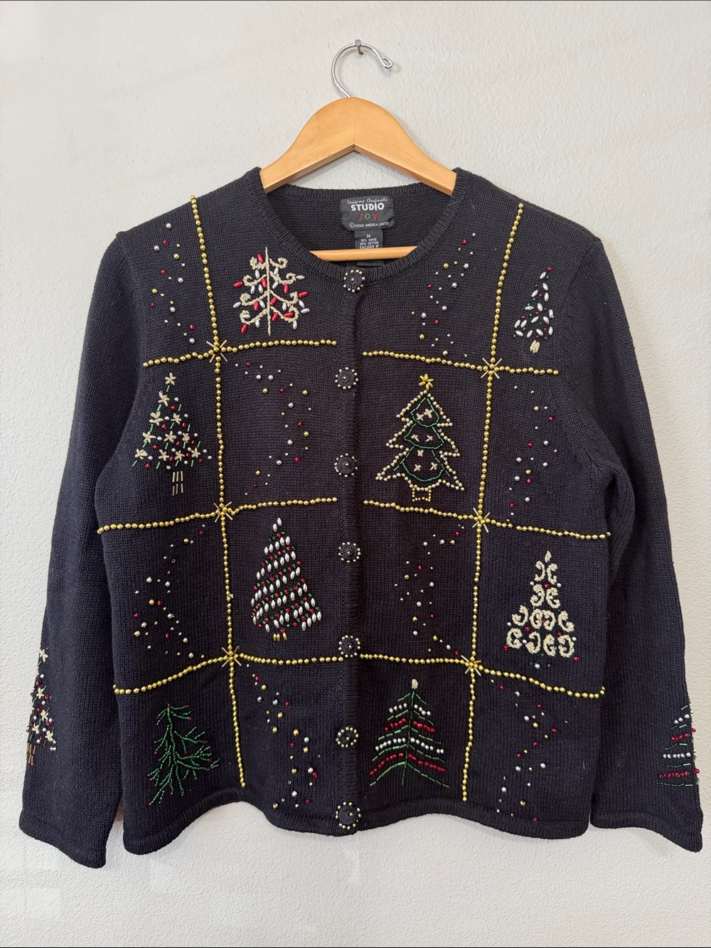 VTG Studio Black Embellished Holiday Cardiganโ Medium Festive Christmas Cute!